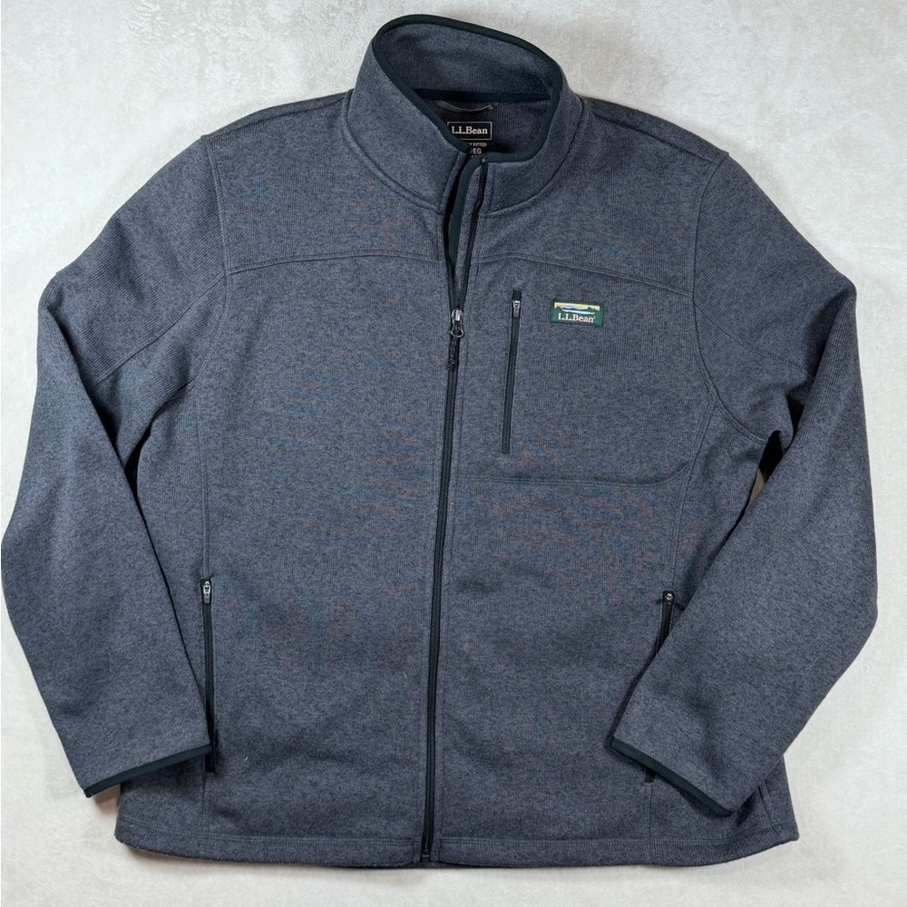 L.L. Bean Men's XL Reg Slightly Fitted Charcoal Fleece Performance Jacket Logo
